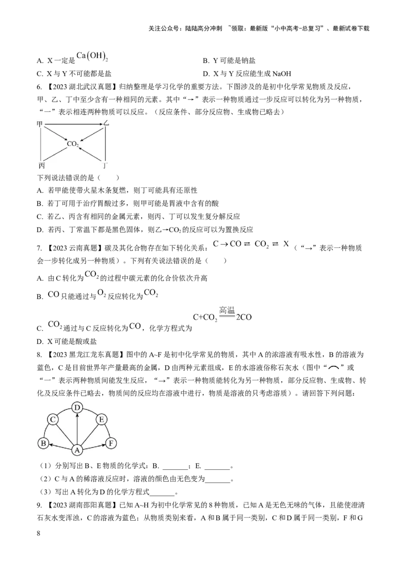 微专题7物质的转化与推断-备战2024年中考化学一轮复习考点帮（人教版）（原卷版）_02中考总复习（2026版更新中）_05-化学-中考总复习_2024年中考复习资料_一轮复习资料_微专题突破