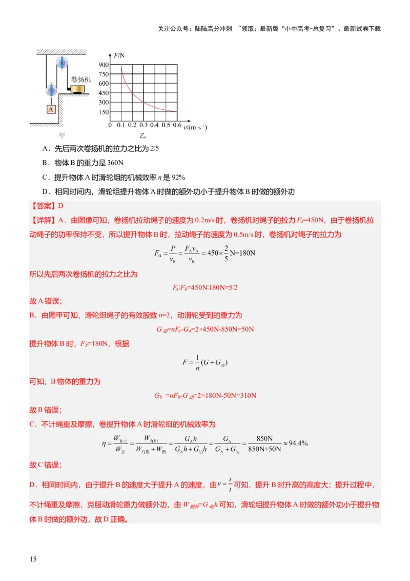 压轴题10做功和机械能简单机械难点分析（解析版）_02中考总复习（2026版更新中）_04-物理-中考总复习_2024年中考复习资料_三轮复习_2024年中考物理压轴题专项训练（全国通用）