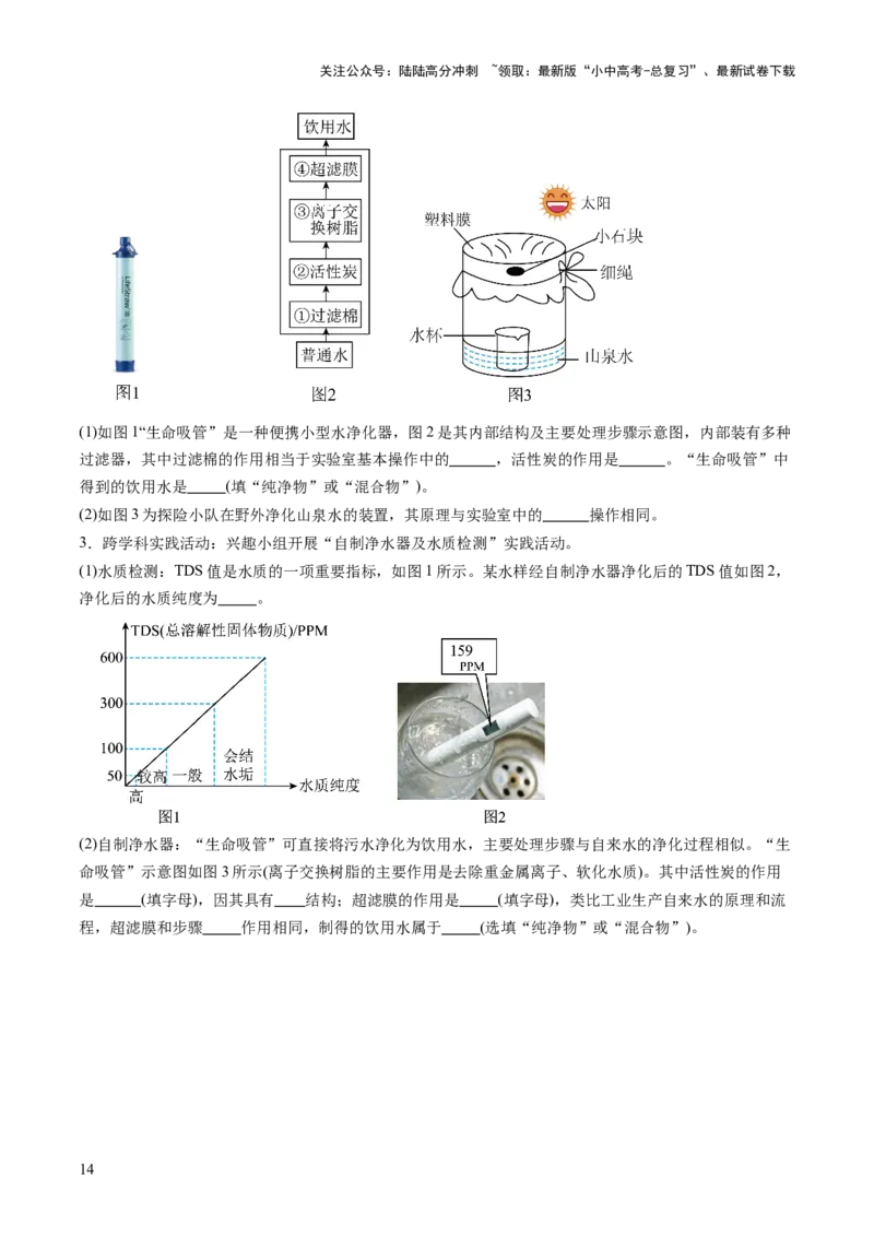主题六跨学科实践活动（讲练）（原卷版）_02中考总复习（2026版更新中）_05-化学-中考总复习_2025年中考复习资料_2025中考二轮课件ppt+讲义+练习化学_讲义+练习