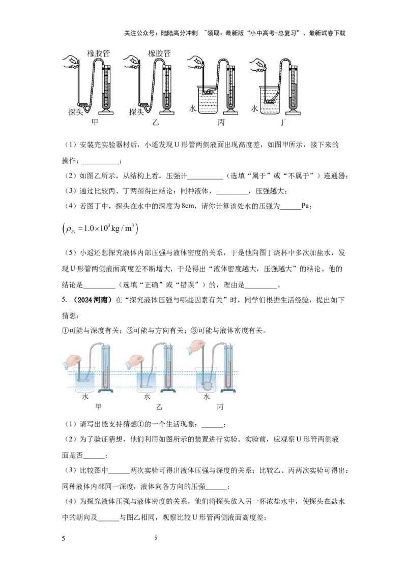 必考实验12.探究液体压强与哪些因素有关（原卷版）_02中考总复习（2026版更新中）_04-物理-中考总复习_2025年中考复习资料
