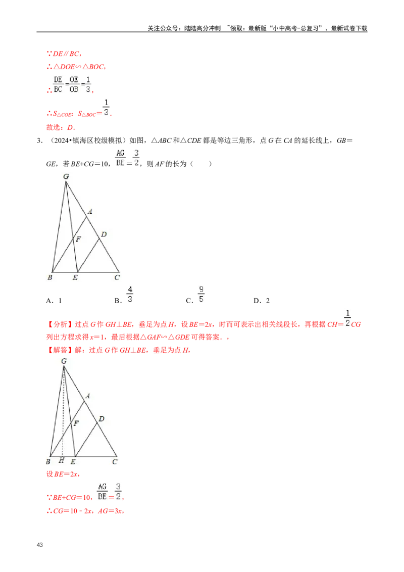 培优冲刺01三角形中的常见模型综合训练（解析版）_02中考总复习（2026版更新中）_02-数学-中考总复习_2024年中考复习资料_三轮冲刺资料_完2024年中考数学复习冲刺过关（全国通用）