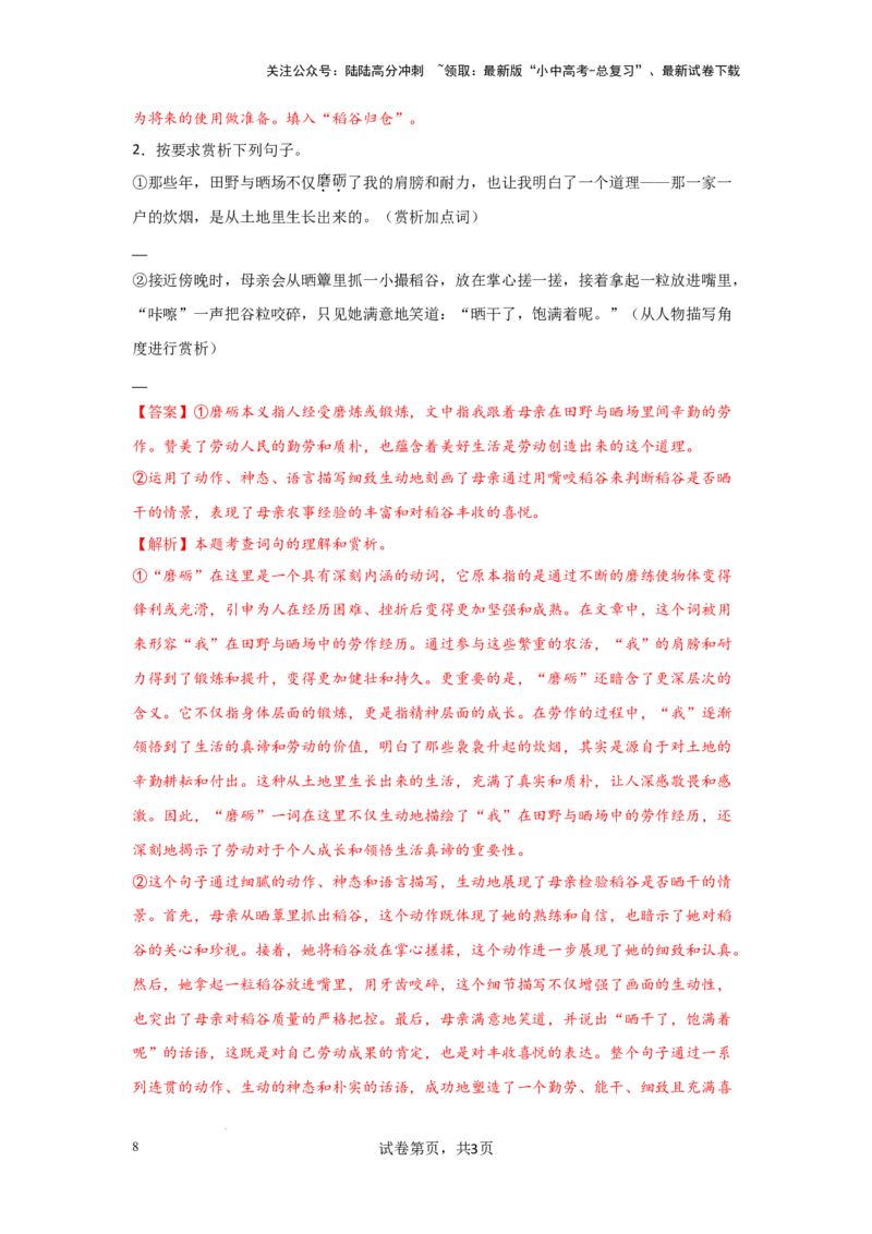 分析文章线索（专项训练）（解析版）_02中考总复习（2026版更新中）_01-语文-中考总复习_2025年中考资料_备战2025年中考语文一轮复习记叙文阅读课件+专项练习_专项练习