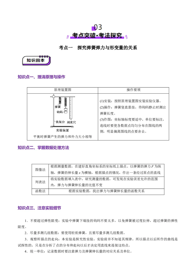 第08讲实验：探究弹簧弹力与形变量的关系、实验：探究两个互成角度的力的合成规律（讲义）（解析版）_4.2025物理总复习_2025年新高考资料_一轮复习