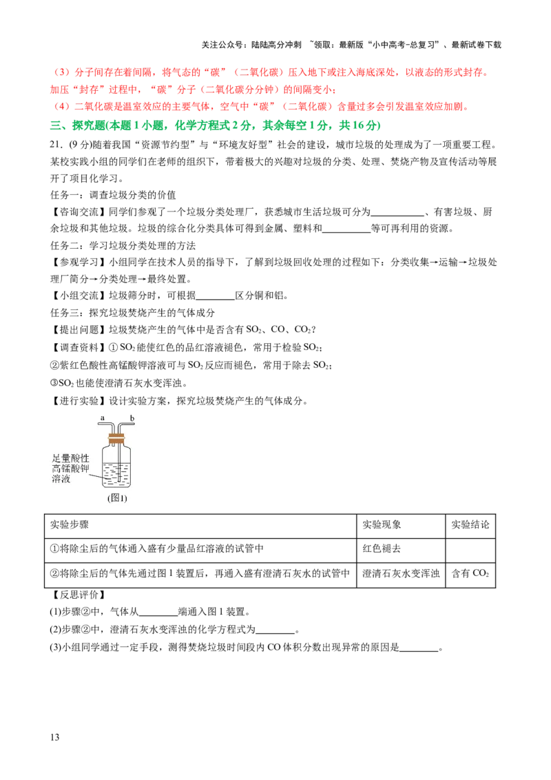 主题六跨学科实践活动（测试）（解析版）_02中考总复习（2026版更新中）_05-化学-中考总复习_2025年中考复习资料_2025中考二轮课件ppt+讲义+练习化学_测试