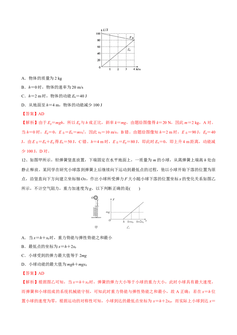 机械能守恒定律章末测试（解析版）_4.2025物理总复习_2023年新高复习资料_一轮复习_2023年高三物理一轮复习精讲精练278111462_第六章机械能守恒定律