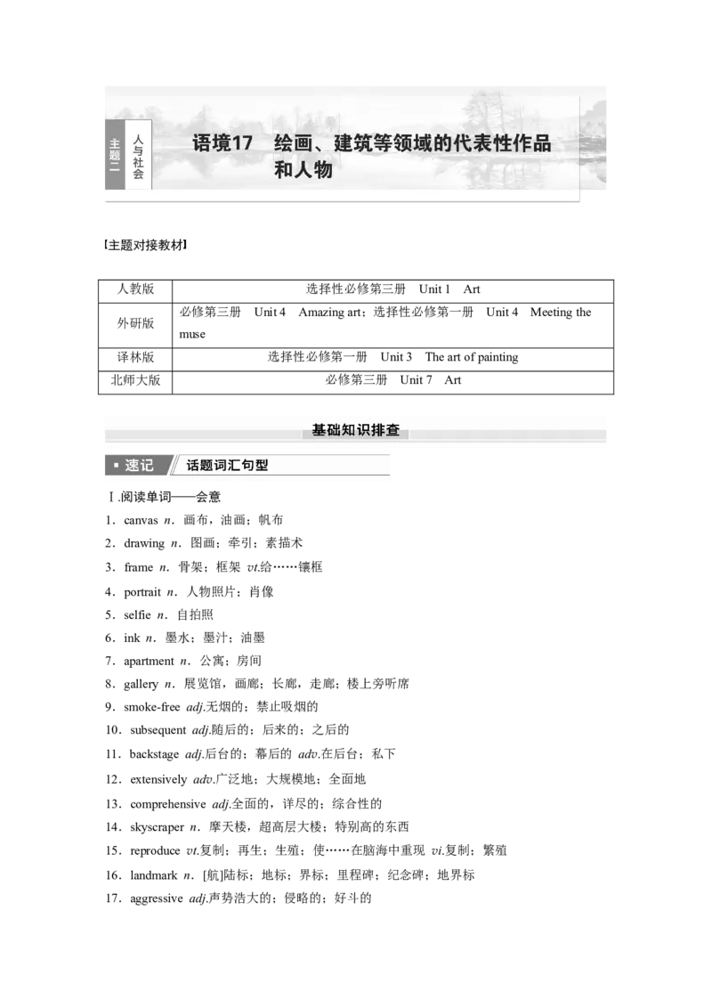 2025届高中英语一轮话题复习（教师版）：主题二人与社会　语境17　绘画、建筑等领域的代表性作品和人物_3.2025英语总复习_2025年新高考资料_一轮复习