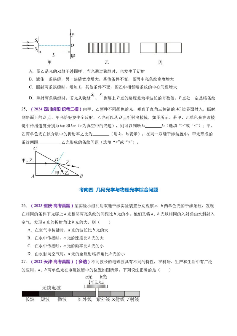 专题16光学电磁波（练习）（原卷版）_4.2025物理总复习_2024年新高考资料_2.2024二轮复习_2024年高考物理二轮复习讲练测（新教材新高考）