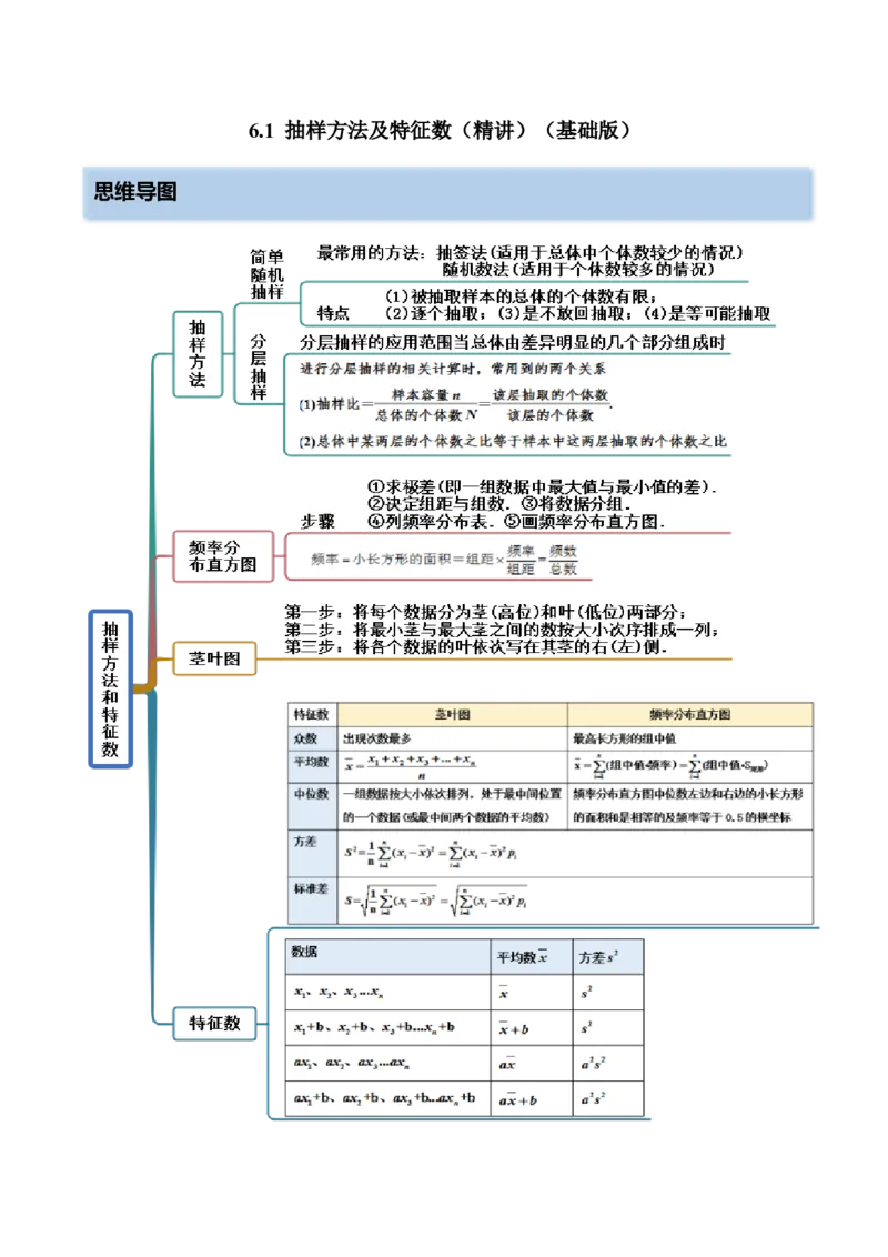 6.1抽样方法及特征数（精讲）（基础版）（解析版）_2.2025数学总复习_2023年新高考资料_一轮复习_2023年高考数学一轮复习（基础版）（新高考地区专用）
