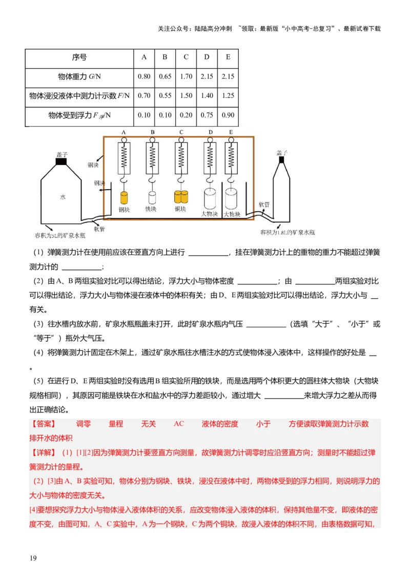 压轴题09压强与浮力实验题（解析版）_02中考总复习（2026版更新中）_04-物理-中考总复习_2024年中考复习资料_三轮复习_2024年中考物理压轴题专项训练（全国通用）