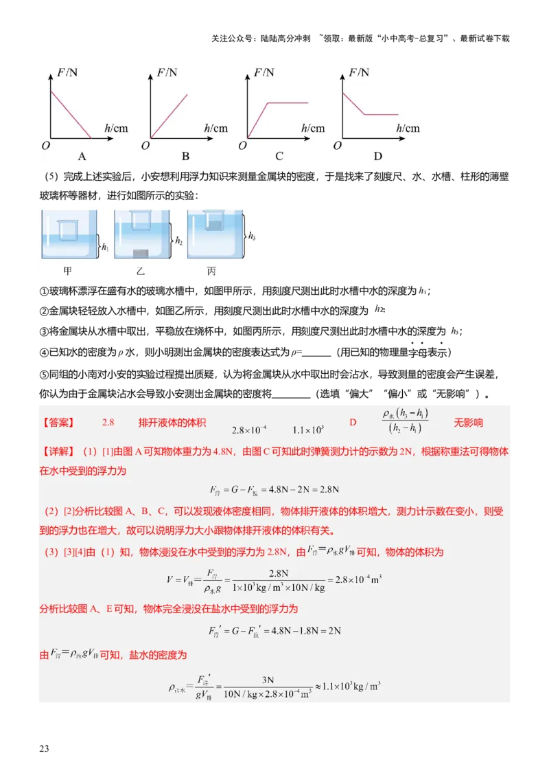 压轴题09压强与浮力实验题（解析版）_02中考总复习（2026版更新中）_04-物理-中考总复习_2024年中考复习资料_三轮复习_2024年中考物理压轴题专项训练（全国通用）
