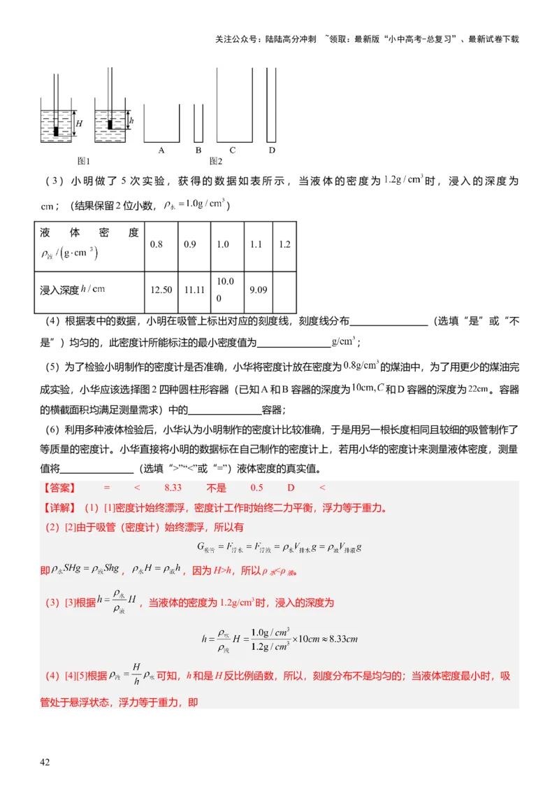压轴题09压强与浮力实验题（解析版）_02中考总复习（2026版更新中）_04-物理-中考总复习_2024年中考复习资料_三轮复习_2024年中考物理压轴题专项训练（全国通用）