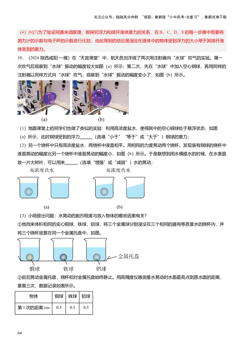 压轴题09压强与浮力实验题（解析版）_02中考总复习（2026版更新中）_04-物理-中考总复习_2024年中考复习资料_三轮复习_2024年中考物理压轴题专项训练（全国通用）