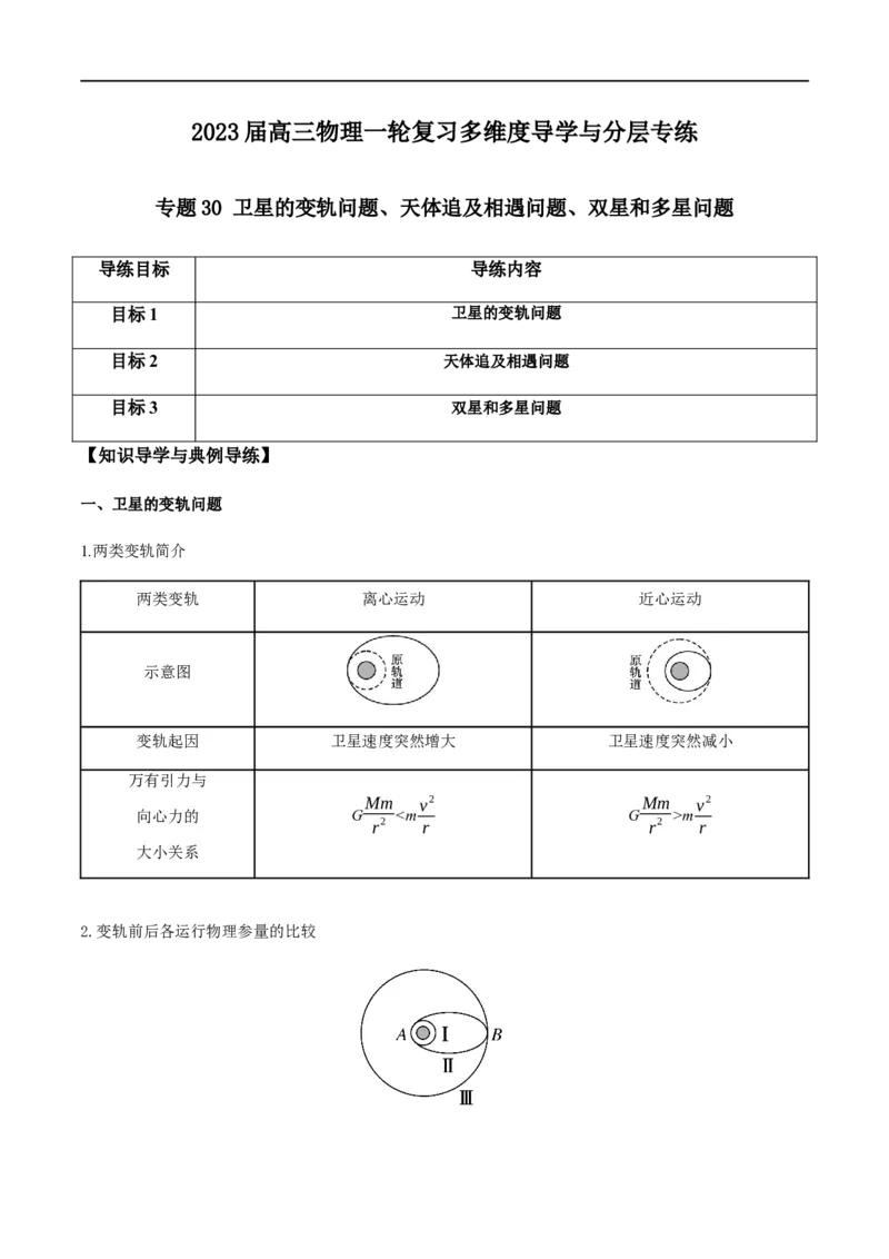 专题30卫星的变轨问题、天体追及相遇问题、双星和多星问题（解析版）_4.2025物理总复习_2023年新高复习资料_一轮复习_2023届高三物理一轮复习多维度导学与分层专练
