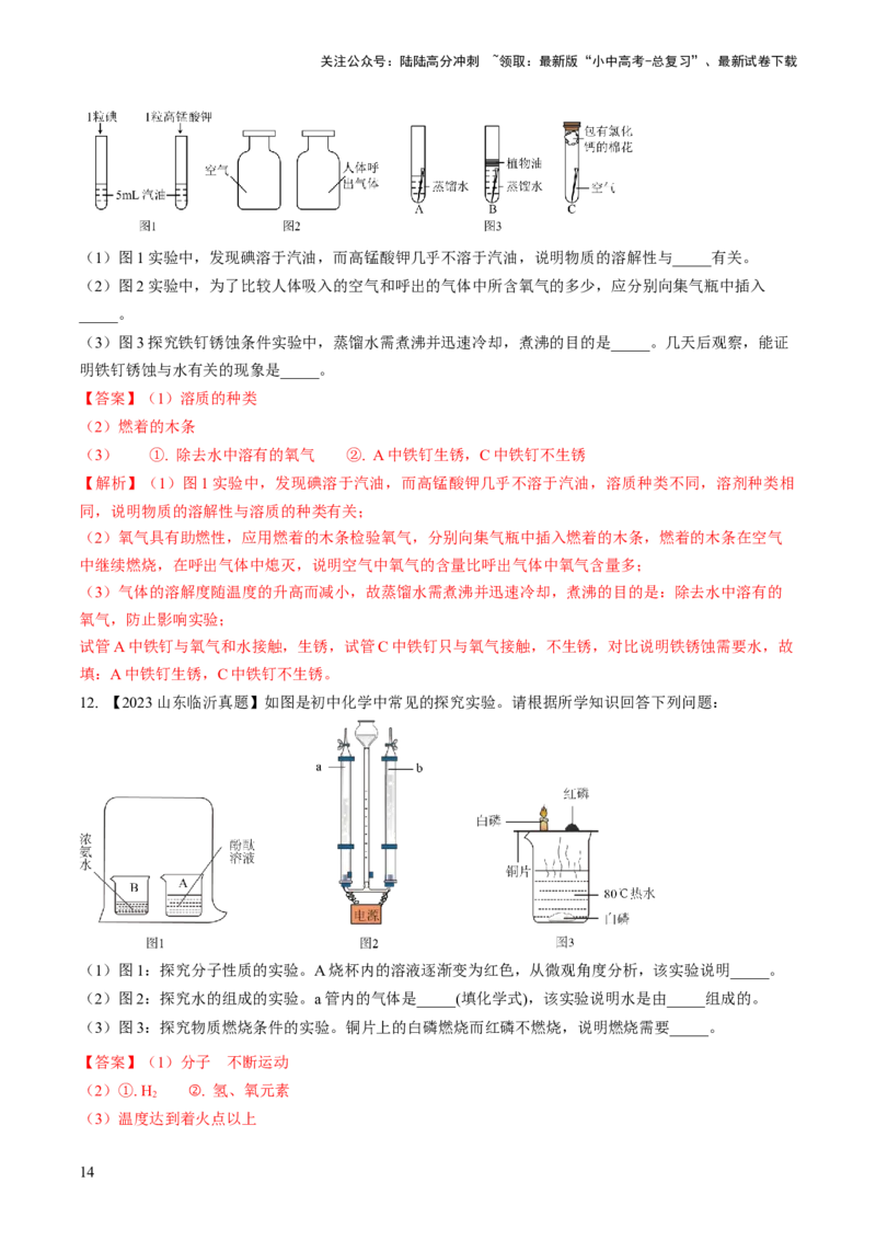 微专题9教材基础实验-备战2024年中考化学一轮复习考点帮（人教版）（解析版）_02中考总复习（2026版更新中）_05-化学-中考总复习_2024年中考复习资料_一轮复习资料_微专题突破