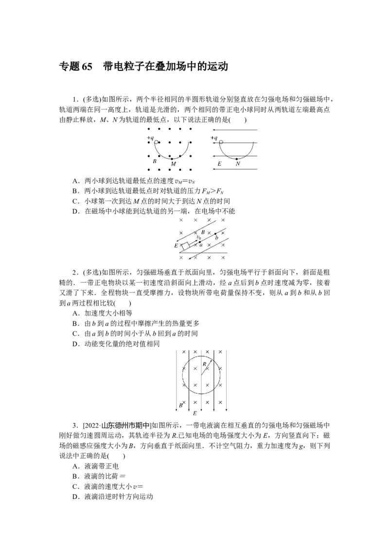 专题65带电粒子在叠加场中的运动_4.2025物理总复习_赠品通用版（老高考）复习资料_专项复习_2023《微专题&middot;小练习》&middot;物理&middot;L-5