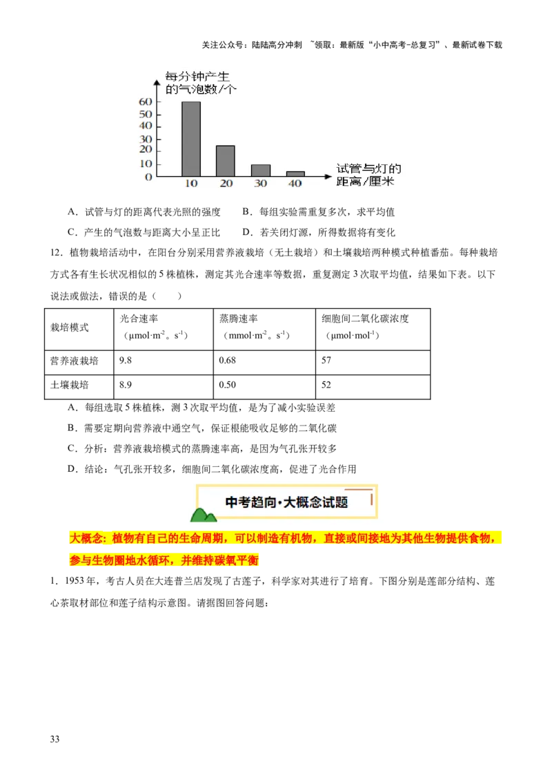 主题四植物的生活（讲练）（原卷版）_02中考总复习（2026版更新中）_08-生物-中考总复习_2025中考复习资料_2025中考二轮课件ppt+讲义+练习生物_讲义+练习