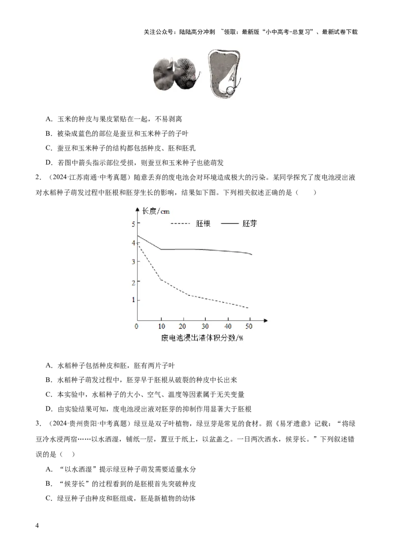 主题四植物的生活（讲练）（原卷版）_02中考总复习（2026版更新中）_08-生物-中考总复习_2025中考复习资料_2025中考二轮课件ppt+讲义+练习生物_讲义+练习