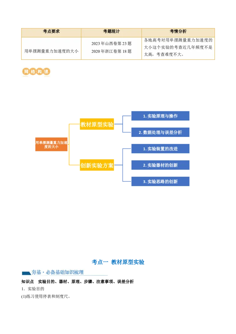 第36讲用单摆测量重力加速度的大小（讲义）（原卷版）_4.2025物理总复习_2024年新高考资料_1.2024一轮复习_2024年高考物理一轮复习讲练测（新教材新高考）