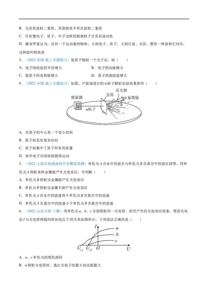 专题36原子结构和波粒二象性&mdash;&mdash;全攻略备战2023年高考物理一轮重难点复习（原卷版）_4.2025物理总复习_2023年新高复习资料_一轮复习_全攻略备战2023年高考物理一轮重难点复习