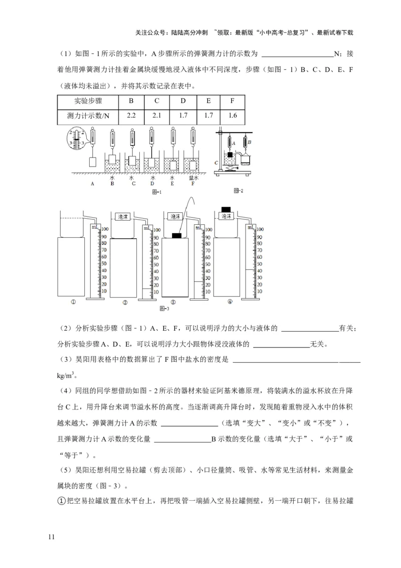 实验10探究浮力大小与哪些因素有关（原卷版）_02中考总复习（2026版更新中）_04-物理-中考总复习_2024年中考复习资料_二轮复习_（讲义+练习）2024年中考物理二轮题型专项复习