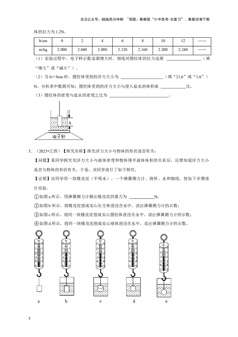 实验10探究浮力大小与哪些因素有关（原卷版）_02中考总复习（2026版更新中）_04-物理-中考总复习_2024年中考复习资料_二轮复习_（讲义+练习）2024年中考物理二轮题型专项复习