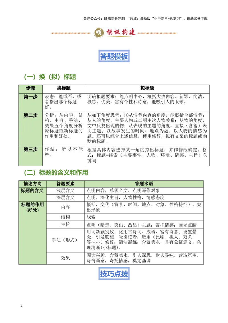 模板05标题类题型（答题模板）解析版_02中考总复习（2026版更新中）_01-语文-中考总复习_2025年中考资料_2025年中考语文答题方法模板