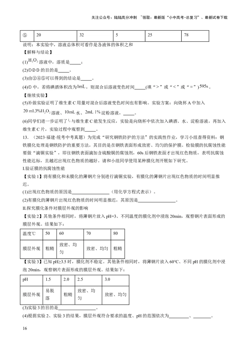 微专题11实验探究-备战2024年中考化学一轮复习考点帮（人教版）（原卷版）_02中考总复习（2026版更新中）_05-化学-中考总复习_2024年中考复习资料_一轮复习资料_微专题突破
