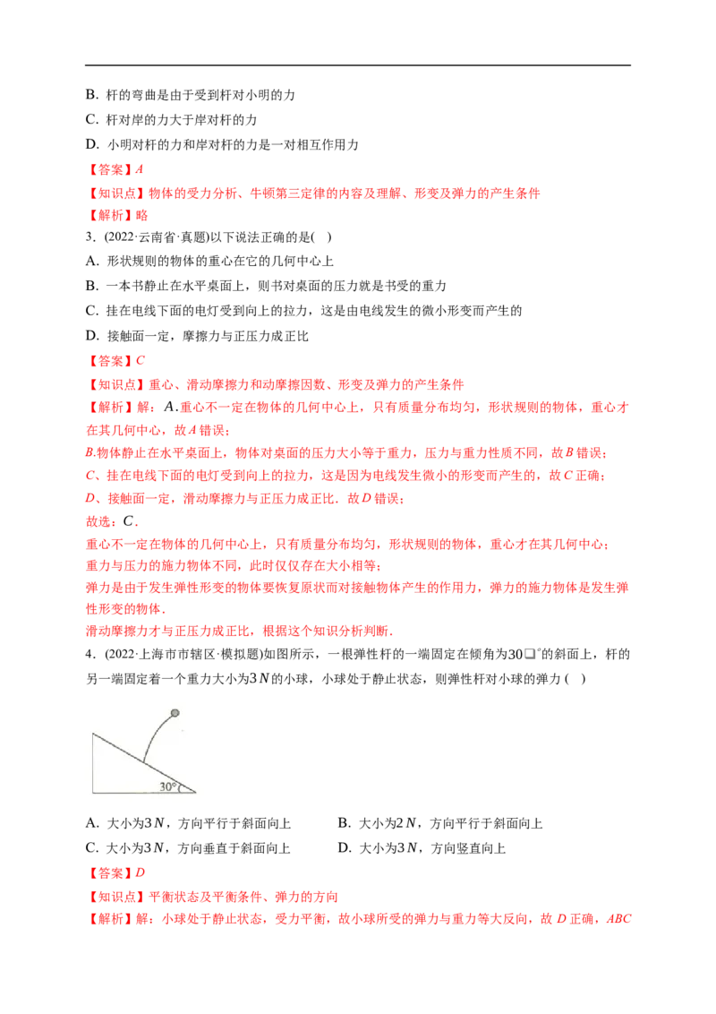 第01练　重力与弹力　摩擦力（解析版）_4.2025物理总复习_2023年新高复习资料_一轮复习_2023年高考物理一轮复习小题多维练（新高考专用）_第二章　相互作用_第01练重力与弹力　摩擦力