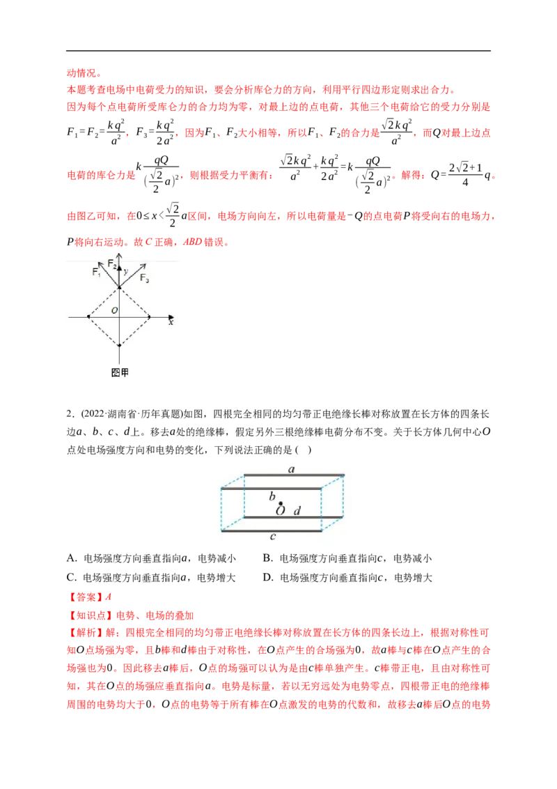 第01练　电场力的性质（解析版）_4.2025物理总复习_2023年新高复习资料_一轮复习_2023年高考物理一轮复习小题多维练（新高考专用）_第八章　静电场_第01练电场力的性质