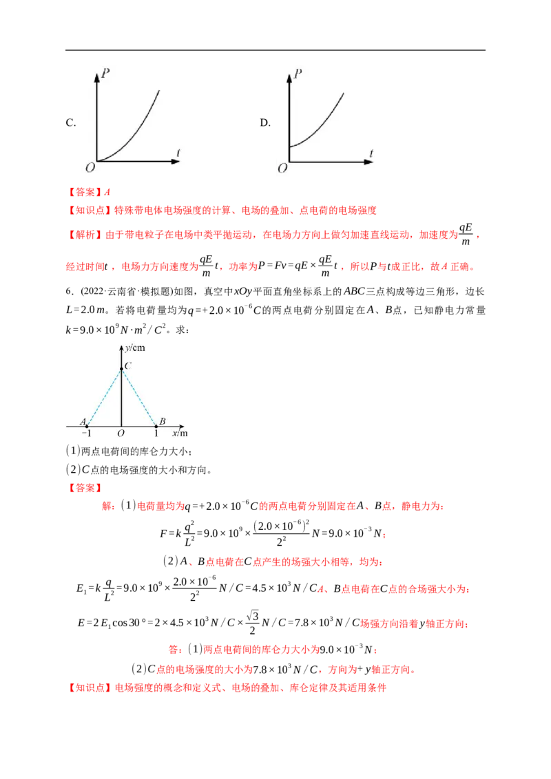 第01练　电场力的性质（解析版）_4.2025物理总复习_2023年新高复习资料_一轮复习_2023年高考物理一轮复习小题多维练（新高考专用）_第八章　静电场_第01练电场力的性质
