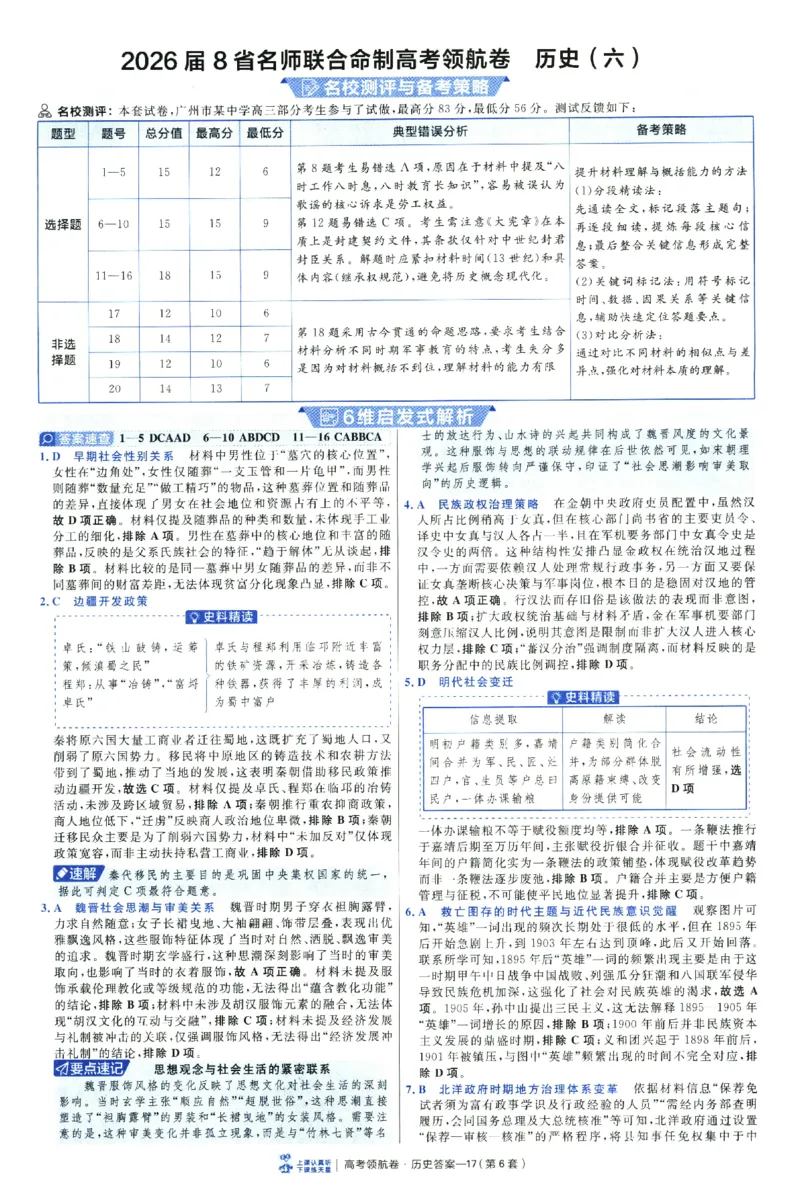 2026版金考卷&middot;百校联盟高考领航卷历史（新教材版）-答案_2026版金考卷&middot;百校联盟高考领航卷（全科）_2026版金考卷&middot;百校联盟高考领航卷历史（新教材版）