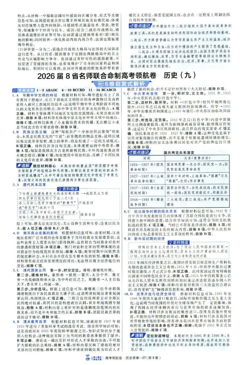 2026版金考卷&middot;百校联盟高考领航卷历史（新教材版）-答案_2026版金考卷&middot;百校联盟高考领航卷（全科）_2026版金考卷&middot;百校联盟高考领航卷历史（新教材版）