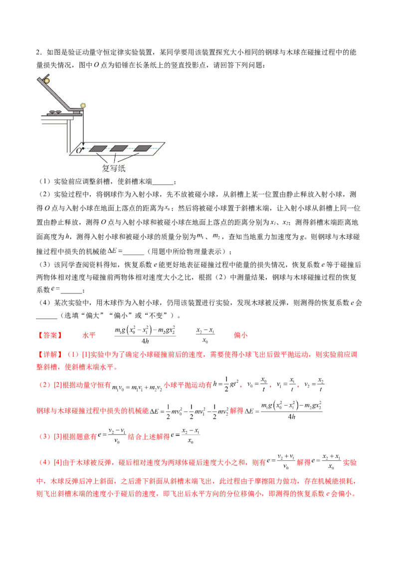 第33讲验证动量守恒定律（讲义）（解析版）_4.2025物理总复习_2024年新高考资料_1.2024一轮复习_2024年高考物理一轮复习讲练测（新教材新高考）_第33讲验证动量守恒定律（讲义）