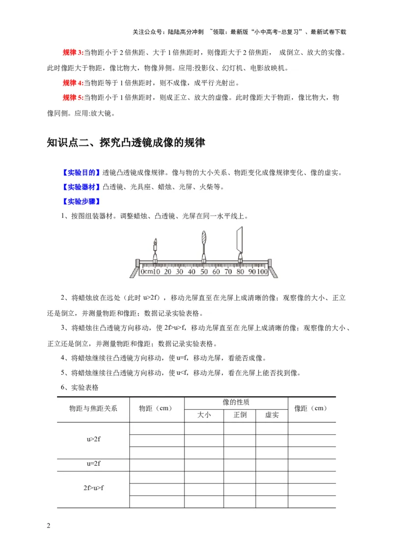 实验3探究凸透镜成像的规律（原卷版）_02中考总复习（2026版更新中）_04-物理-中考总复习_2024年中考复习资料_二轮复习_（讲义+练习）2024年中考物理二轮题型专项复习
