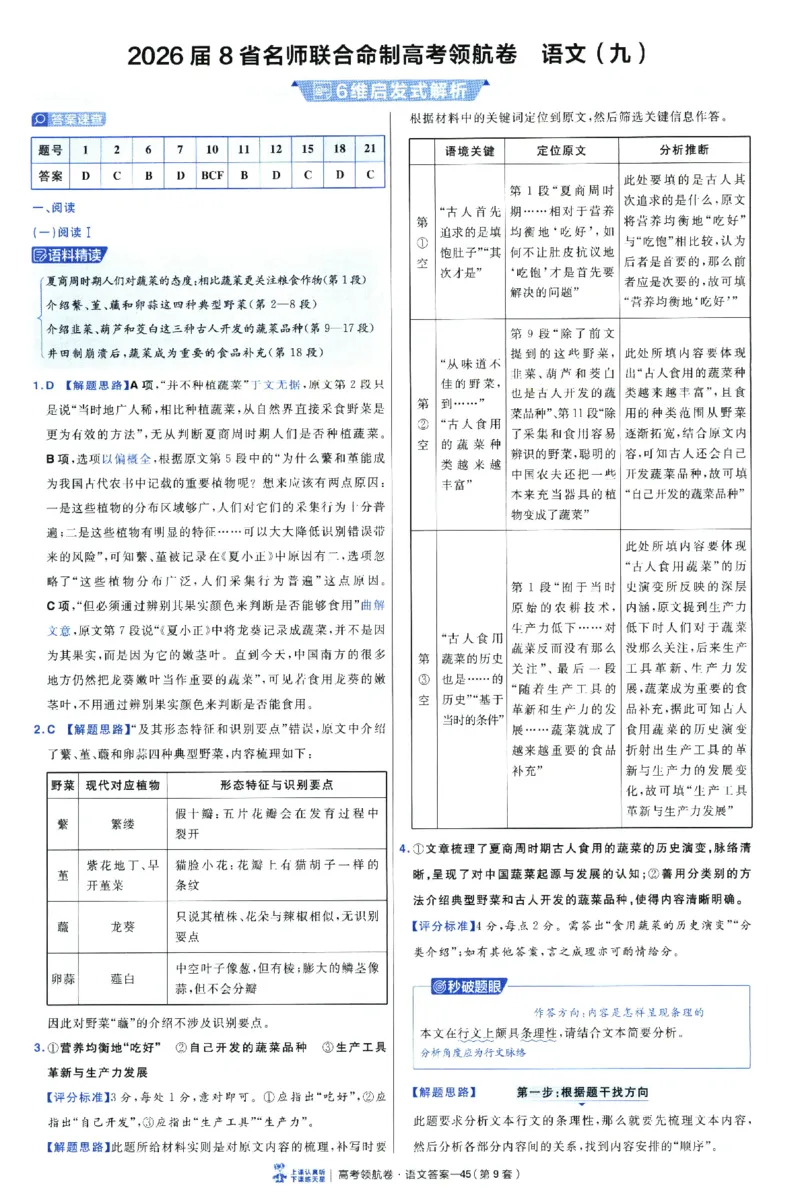 2026版金考卷&middot;百校联盟高考领航卷语文（新高考版）-答案_2026版金考卷&middot;百校联盟高考领航卷（全科）_2026版金考卷&middot;百校联盟高考领航卷语数英（新高考版）