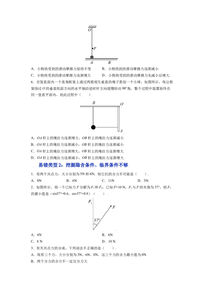 备战2023年高考物理考试易错题&mdash;&mdash;易错点04力的合成与分解共点力的平衡_4.2025物理总复习_2023年新高复习资料_一轮复习_备战2023新高考物理一轮复习考试易错题（含答案）