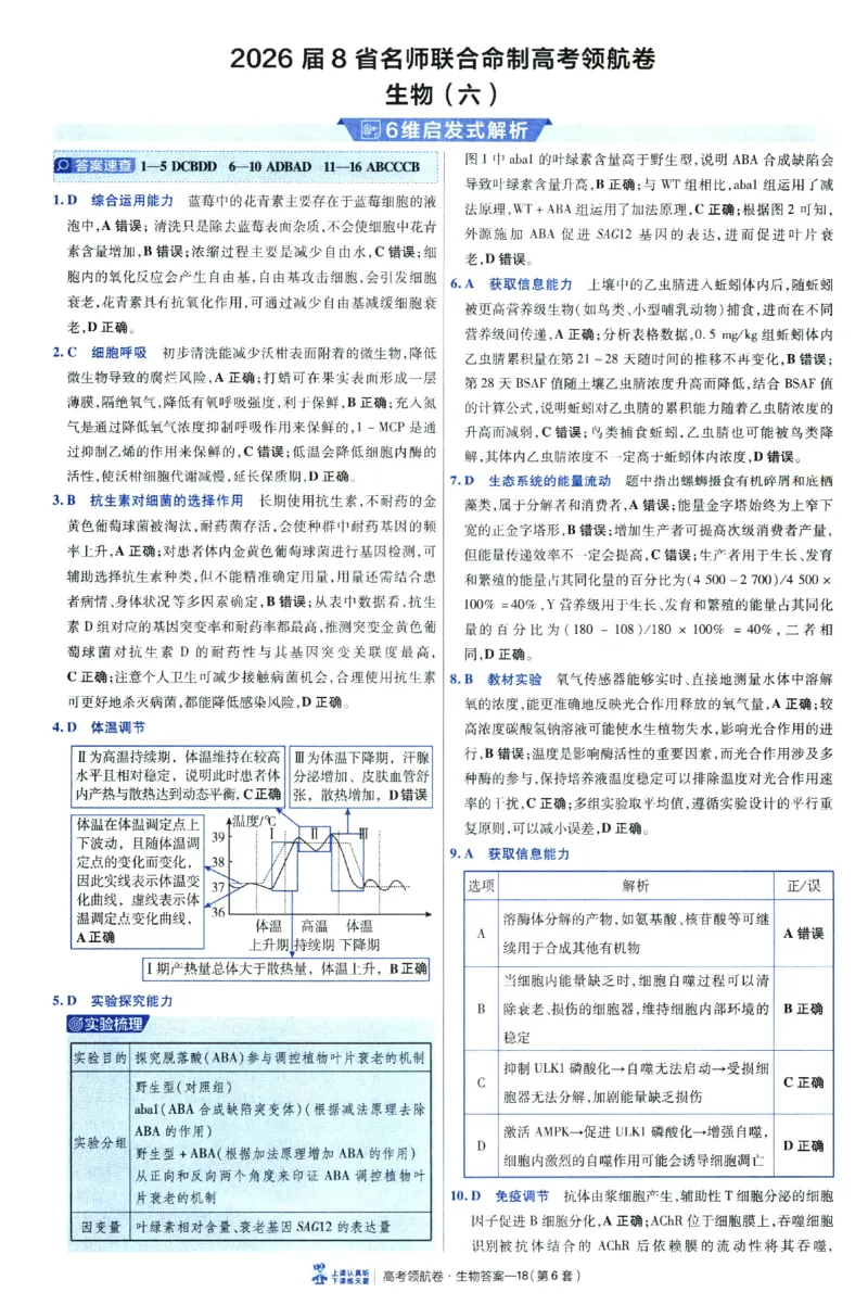 2026版金考卷&middot;百校联盟高考领航卷生物（全国单选版）-答案_2026版金考卷&middot;百校联盟高考领航卷（全科）_2026版金考卷&middot;百校联盟高考领航卷生物（单选+不定项）