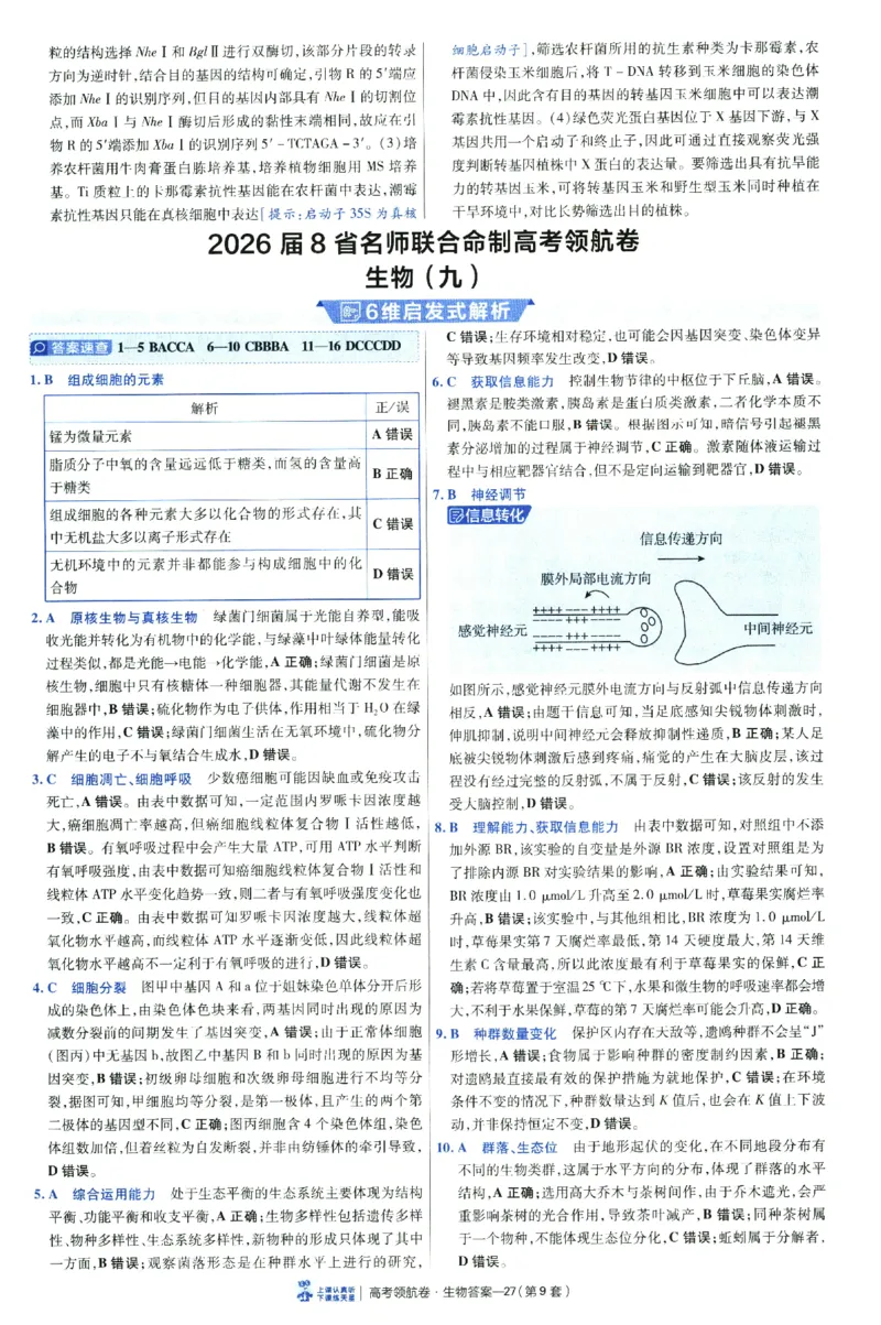 2026版金考卷&middot;百校联盟高考领航卷生物（全国单选版）-答案_2026版金考卷&middot;百校联盟高考领航卷（全科）_2026版金考卷&middot;百校联盟高考领航卷生物（单选+不定项）