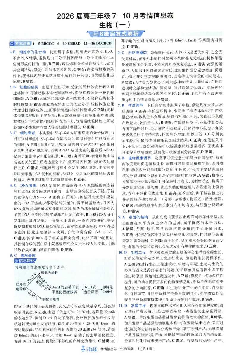 2026版金考卷&middot;百校联盟高考领航卷生物（全国单选版）-答案_2026版金考卷&middot;百校联盟高考领航卷（全科）_2026版金考卷&middot;百校联盟高考领航卷生物（单选+不定项）