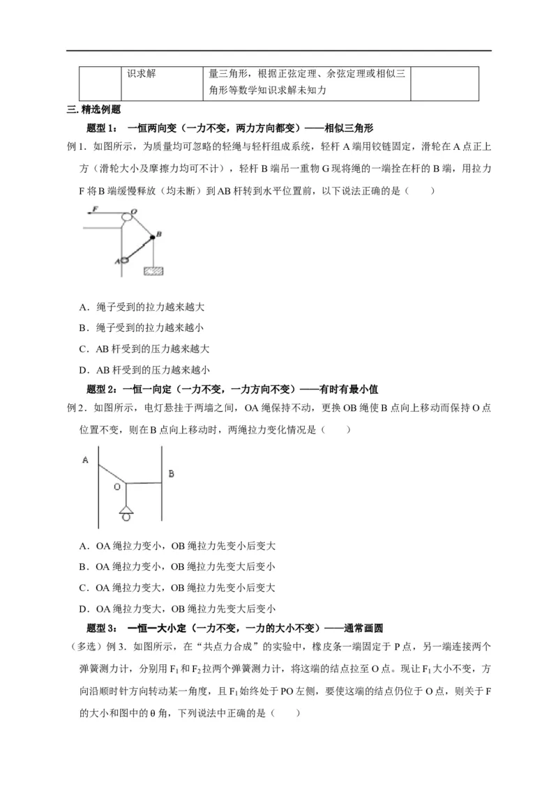 第3讲共点力下的动态平衡问题（原卷版）_4.2025物理总复习_2023年新高复习资料_专项复习_2023届高三物理高考复习101微专题模型精讲精练