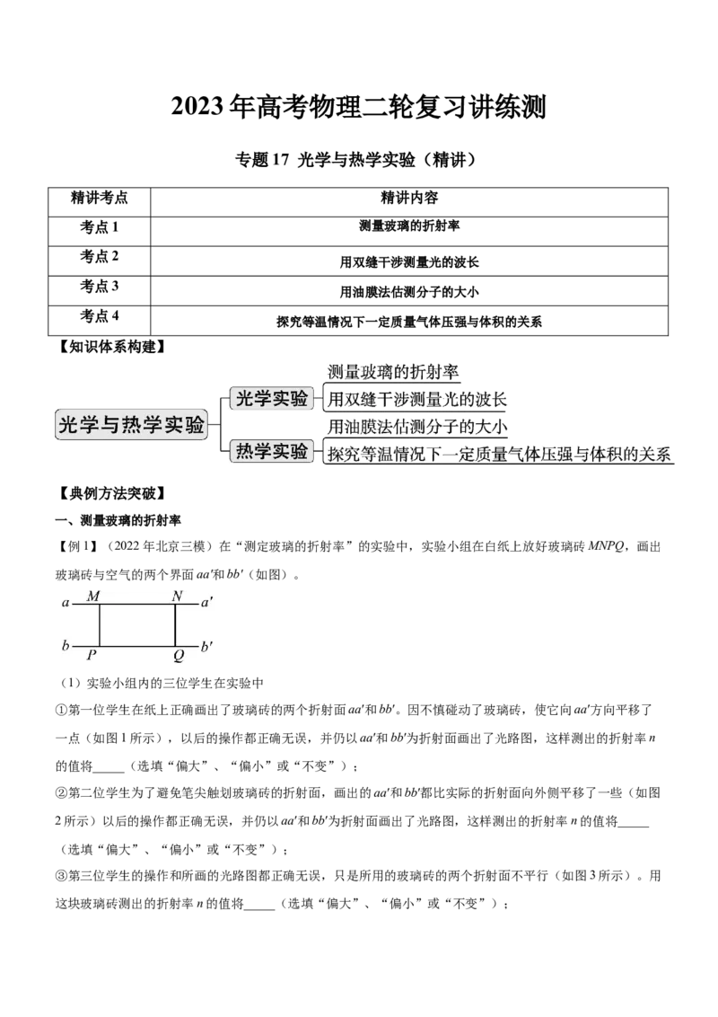 专题17光学与热学实验（精讲）_4.2025物理总复习_赠品通用版（老高考）复习资料_二轮复习_2023年高考物理二轮复习讲练测（全国通用）288435117
