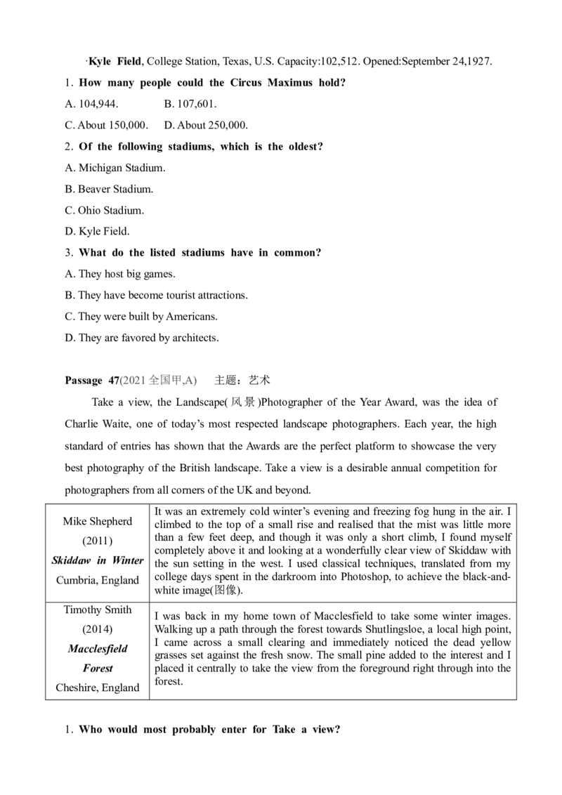 2025年新高考英语二轮复习专题练--专题一　阅读理解（含答案）_3.2025英语总复习_2025年新高考资料_二轮复习_2025年新高考英语二轮复习专题练