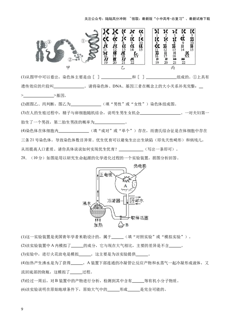 主题六遗传与进化（测试）（测试）（原卷版）_02中考总复习（2026版更新中）_08-生物-中考总复习_2025中考复习资料_2025中考二轮课件ppt+讲义+练习生物_测试