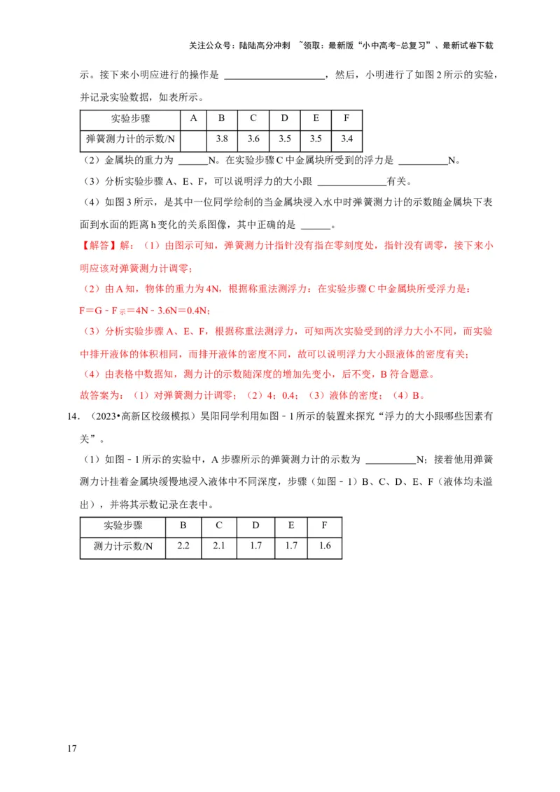 实验10探究浮力大小与哪些因素有关（解析版）_02中考总复习（2026版更新中）_04-物理-中考总复习_2024年中考复习资料_二轮复习_（讲义+练习）2024年中考物理二轮题型专项复习