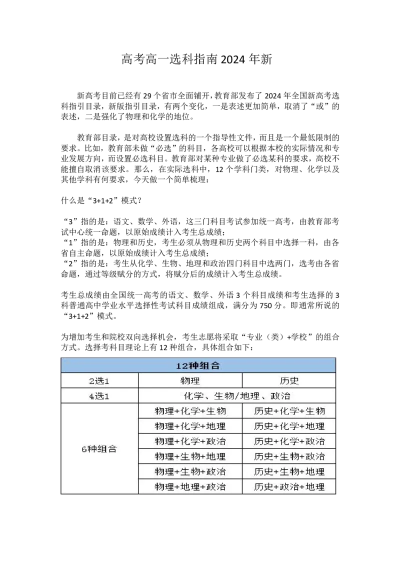 2024年新高考高一选科组合指南_2025年4月最新发布2025年《全国31省各地》高考志愿填报（各省高校介绍+各省一分一段表+热门专业+避坑指南）
