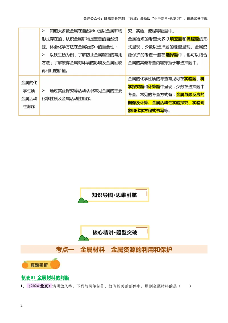 主题二物质的性质和应用Ⅲ&mdash;&mdash;金属与金属矿物（讲练）（解析版）_02中考总复习（2026版更新中）_05-化学-中考总复习_2025年中考复习资料_2025中考二轮课件ppt+讲义+练习化学_讲义+练习