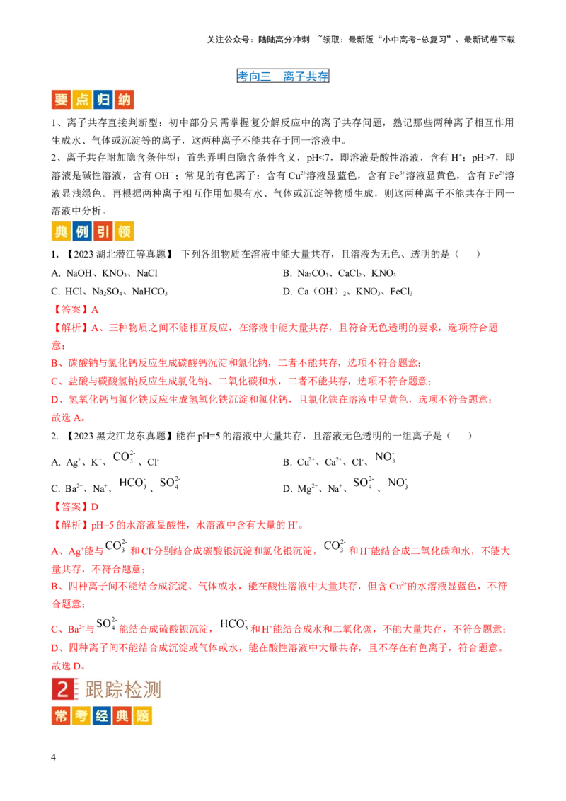 微专题6物质的检验与鉴别、分离与除杂、共存（解析版）_02中考总复习（2026版更新中）_05-化学-中考总复习_2024年中考复习资料_一轮复习资料_微专题突破