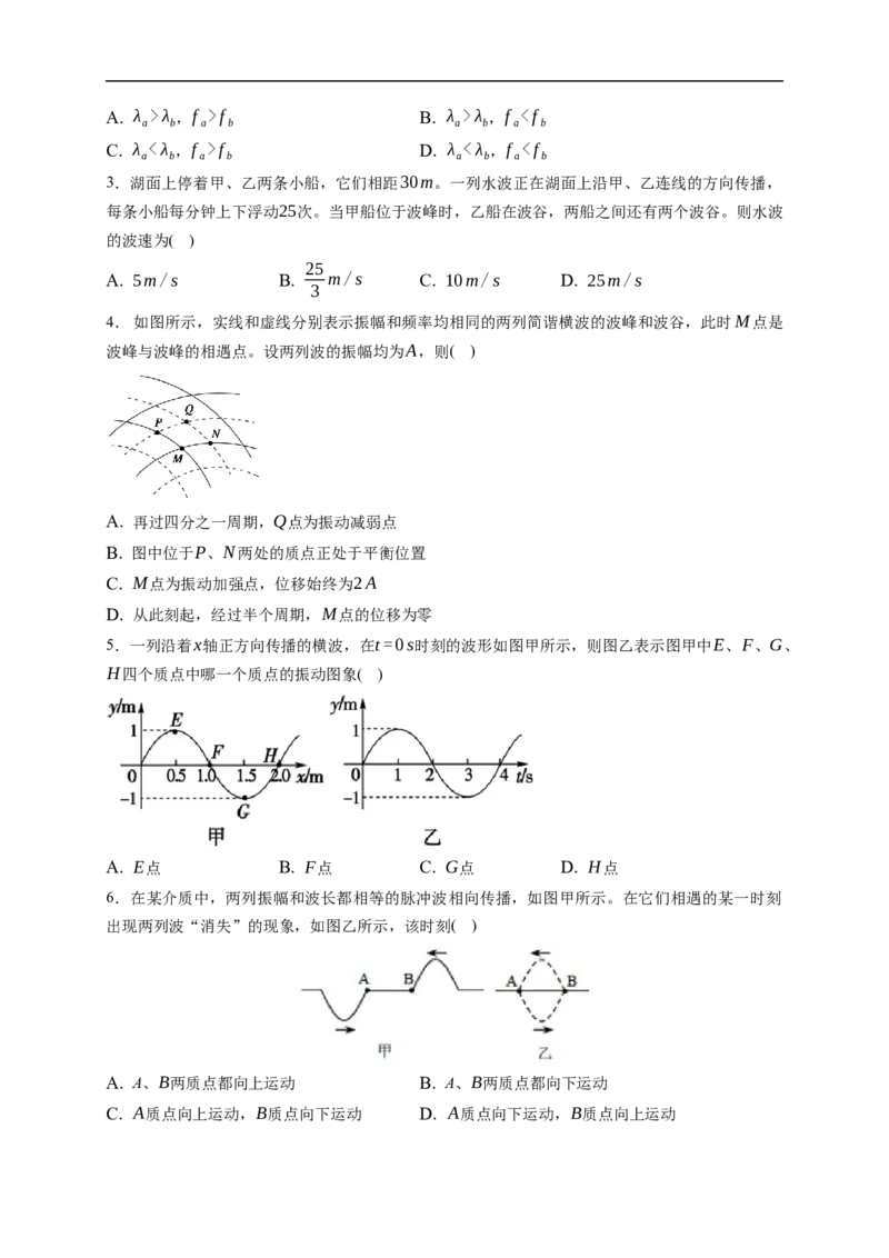 第02练　机械波（原卷版）_4.2025物理总复习_2023年新高复习资料_一轮复习_2023年高考物理一轮复习小题多维练（新高考专用）_第十三章　机械振动与机械波_第02练机械波