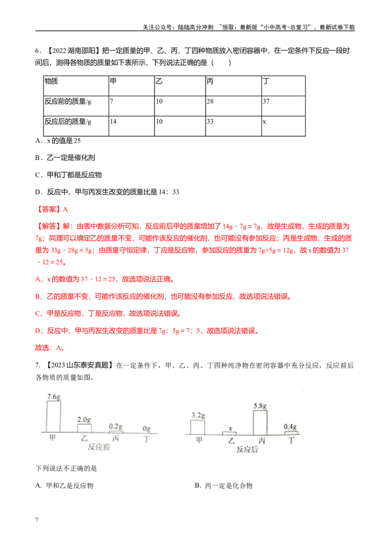 微专题2质量守恒定律的应用-备战2024年中考化学一轮复习考点帮（人教版）（解析版）_02中考总复习（2026版更新中）_05-化学-中考总复习_2024年中考复习资料_一轮复习资料_微专题突破
