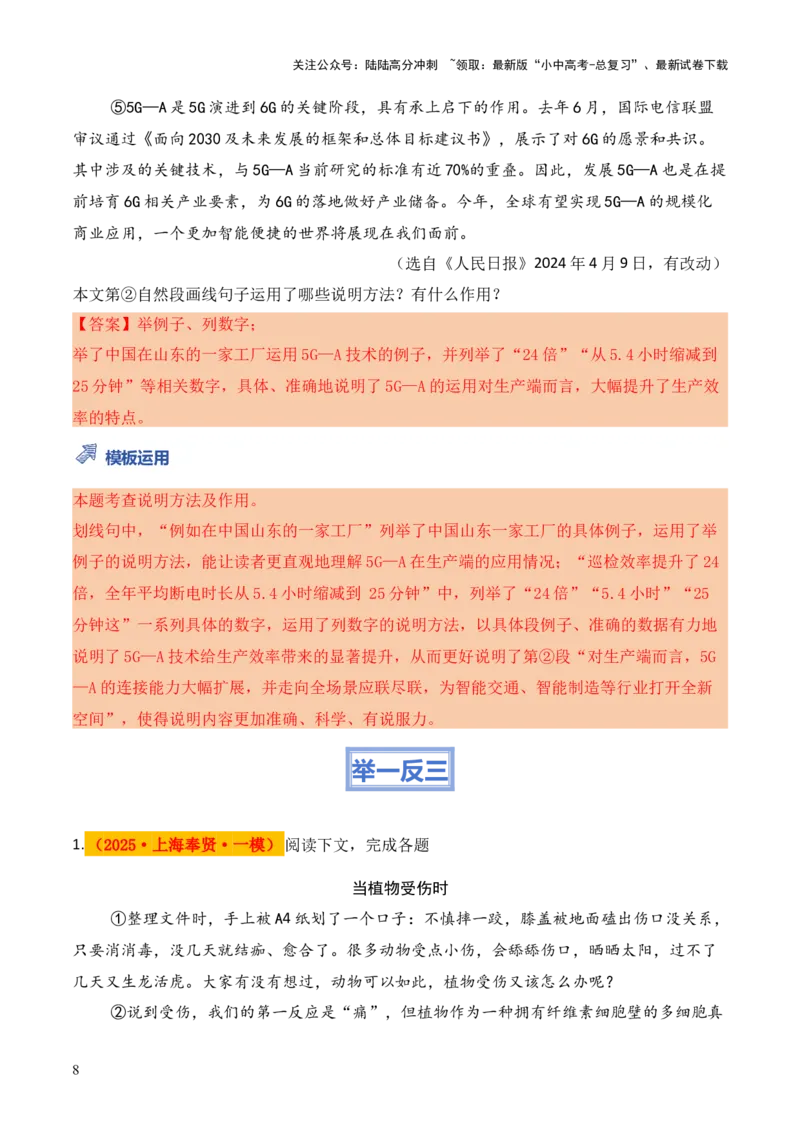 模板10说明方法类题型（答题模板）解析版_02中考总复习（2026版更新中）_01-语文-中考总复习_2025年中考资料_2025年中考语文答题方法模板